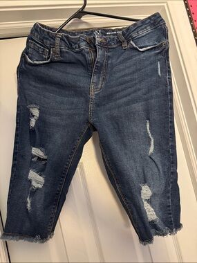 New York & Company Dark Blue Distressed Bermuda Shorts